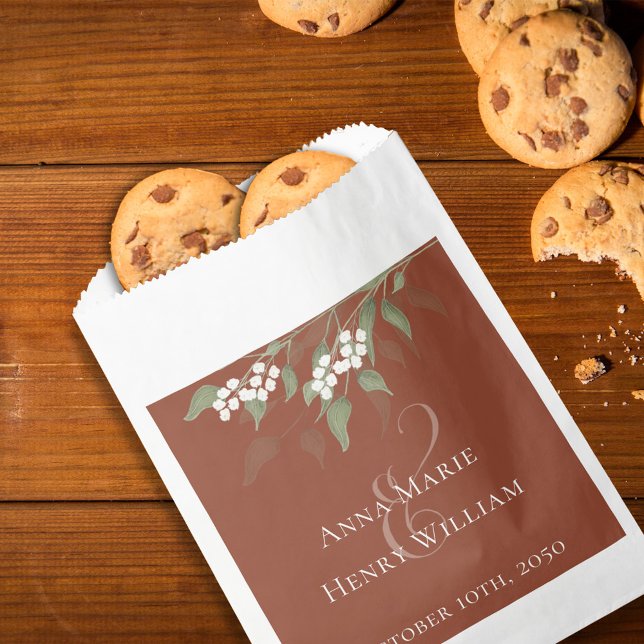 Wedding Simple Candy Favours Elegant Terracotta  Favour Bags (Terracotta Wedding reception treat paper bag, with elegant greenery and florals. )