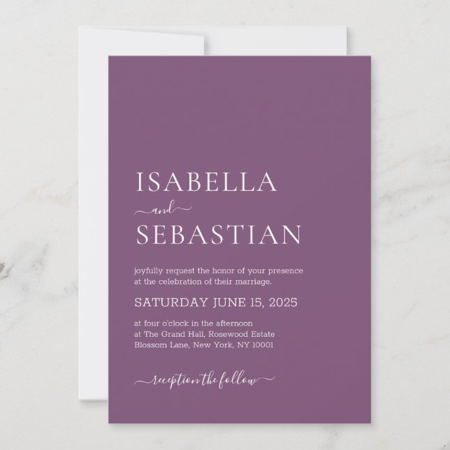Wedding Simple Lavender Purple Invitation (Front)