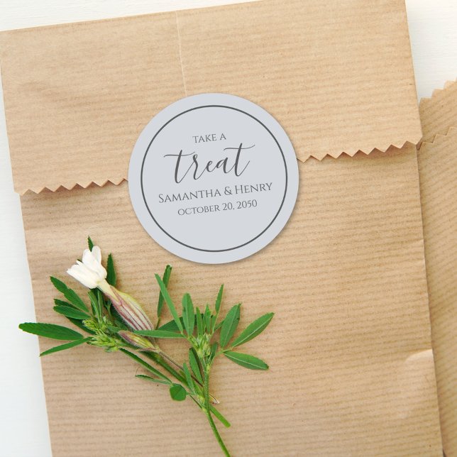 Wedding Simple Light Blue Calligraphy Script Treat Classic Round Sticker (Creator Uploaded)