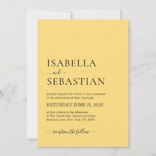 Wedding Simple Light Golden Rod Yellow Invitation