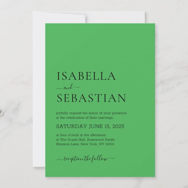 Wedding Simple Medium Sea Green Invitation (Front)