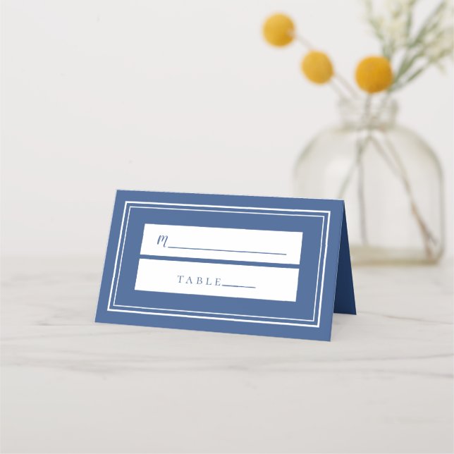Wedding Simple Minimalist Classic Blue White Guest Place Card (Front)
