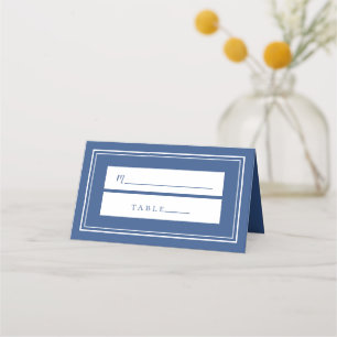 Wedding Simple Minimalist Classic Blue White Guest Place Card