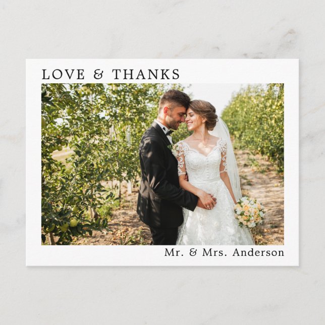 Wedding Simple Minimalist Love and Thanks Modern Postcard (Front)