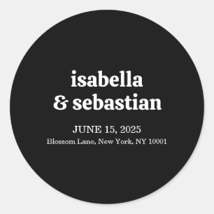 Wedding Simple Modern Black Retro Classic Round Sticker