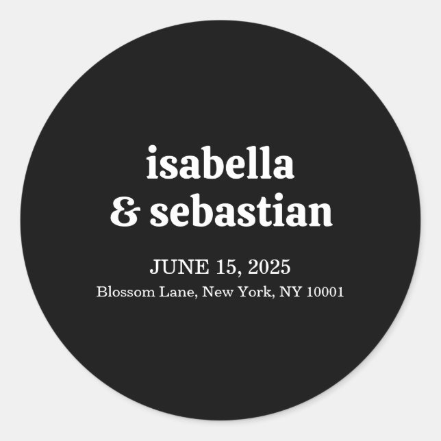 Wedding Simple Modern Black Retro Classic Round Sticker (Front)