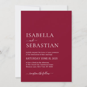 Wedding Simple Modern Burgundy Invitation