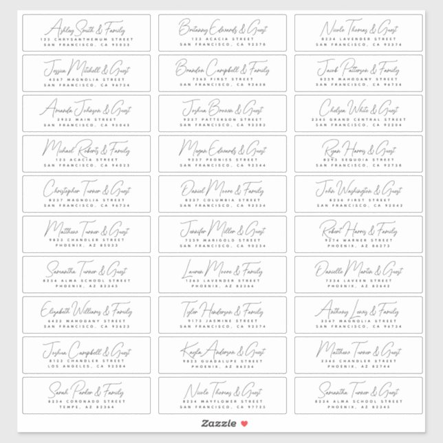 Wedding Simple Modern Chic Guest Names & Address (Sheet)