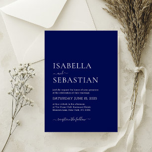 Wedding Simple Modern Dark Blue Invitation