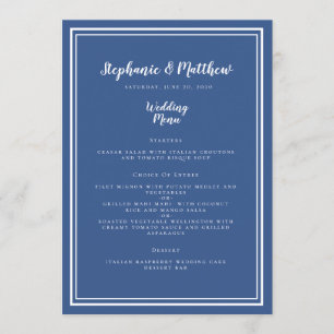 Wedding Simple Modern Minimalist Blue Guest Dinner Menu