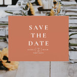 Wedding Simple  Modern Terracotta Save the Date Postcard<br><div class="desc">Modern Terracotta background Wedding Save the Date. Monogram.  Contact designer if you have a specific colour code for your specific colours.  QR code.</div>