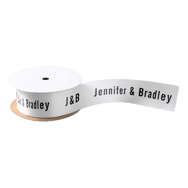 Wedding Simple Monogram Black White Personalised S Satin Ribbon (Spool)