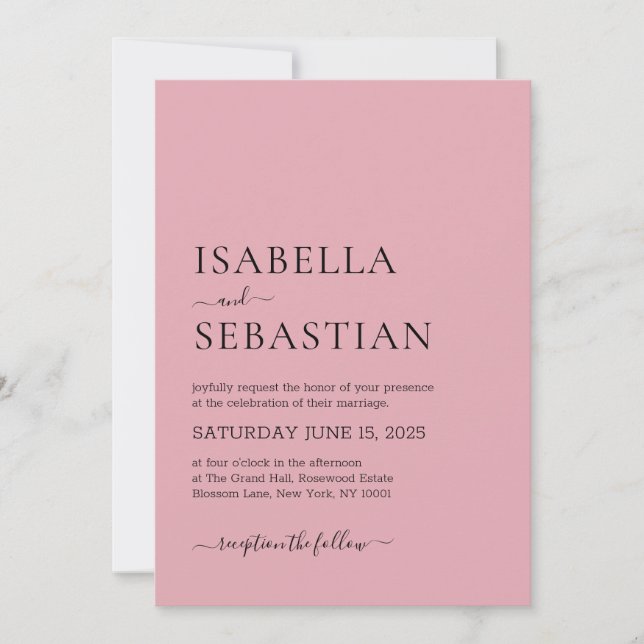 Wedding Simple Pastel Pink Invitation (Front)