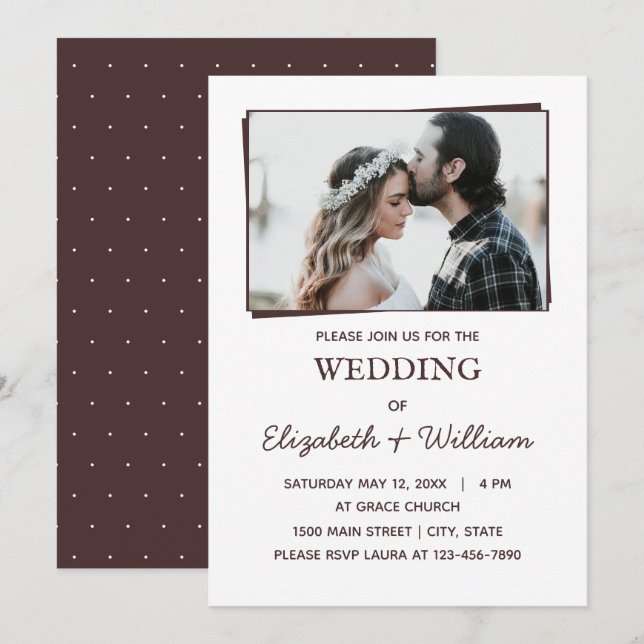 Wedding Simple Photo Elegant Wine Colour Invitatio Invitation (Front/Back)