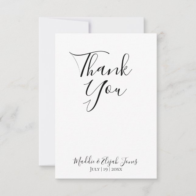 Wedding, Simple, Script, Black & White Thank You Card (Front)