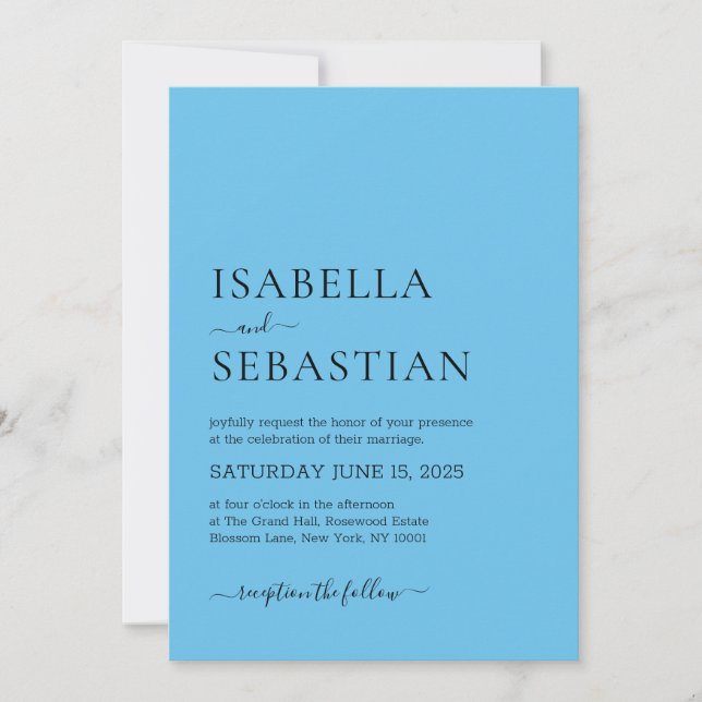 Wedding Simple Sky Blue Invitation (Front)