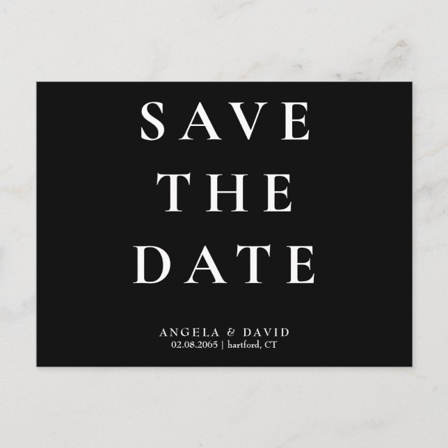 Wedding Simple & Sleek Modern B/W Save the Date II Postcard (Front)