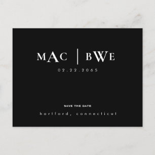 Wedding Simple & Sleek Monogram Save Date Postcard