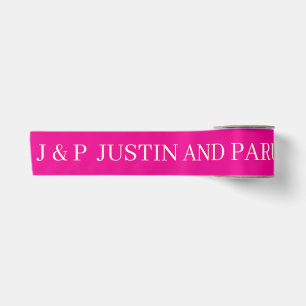 WEDDING SIMPLE STYLISH MODERN ELEGANT NAME HOTPINK SATIN RIBBON