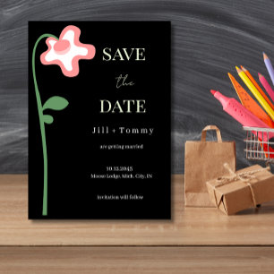 Wedding Single Flower Dark Save the Date Card