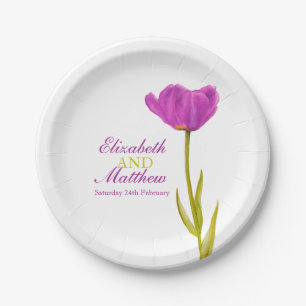 Wedding single purple tulip art named paper plate