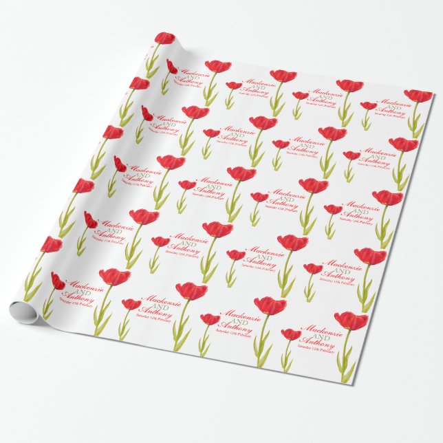 Wedding single red tulip art custom wrap wrapping paper (Unrolled)