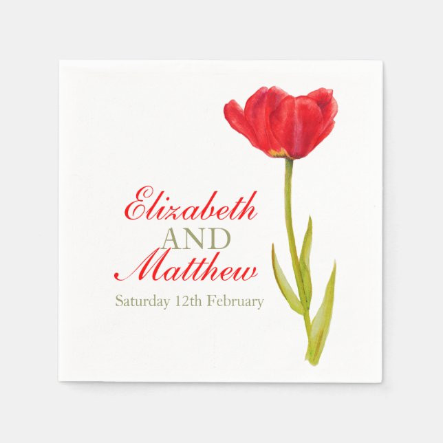 Wedding single red tulip art named paper napkin (Front)