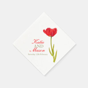 Wedding single red tulip art named paper napkin