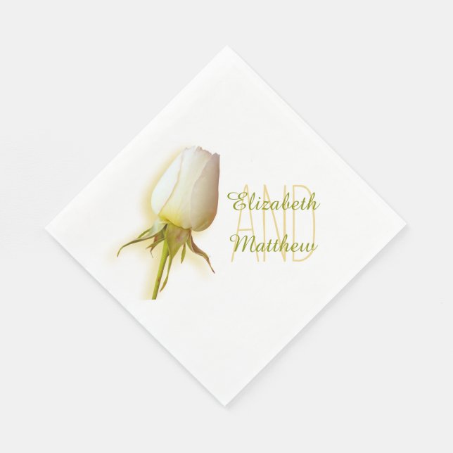 Wedding single white rose named paper napkin (Corner)