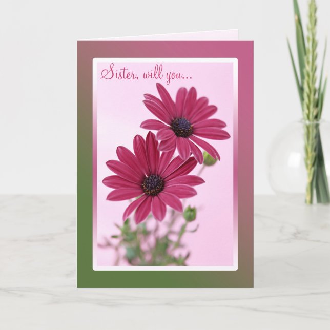 Wedding. Sister. Bridesmaid Card. Daisy flowers. Invitation (Front)