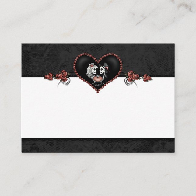 Wedding Skeleton Black Grey Heart BLANK Place Card (Front)