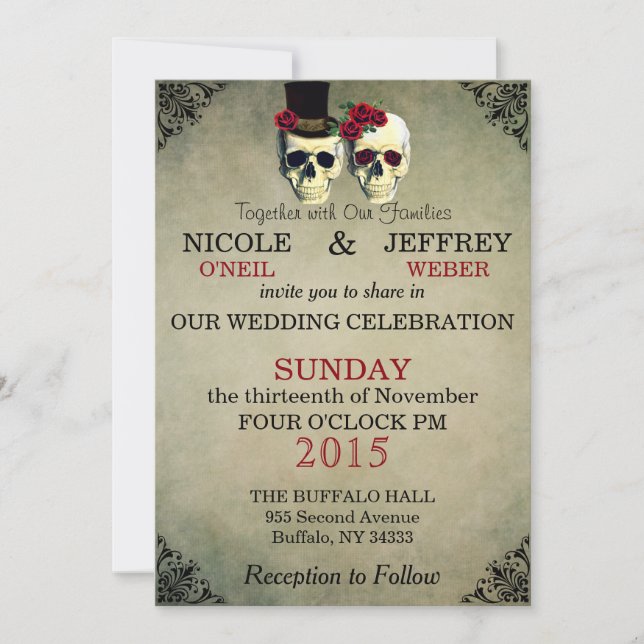 Wedding Skeleton Bride Groom Skulls Invitation (Front)