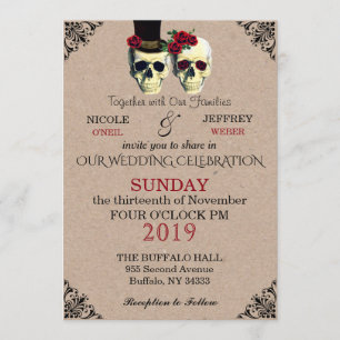Wedding Skeleton Skulls Goth Retro Invitation