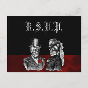 Wedding Skeleton Skulls RSVP Invitation Postcard