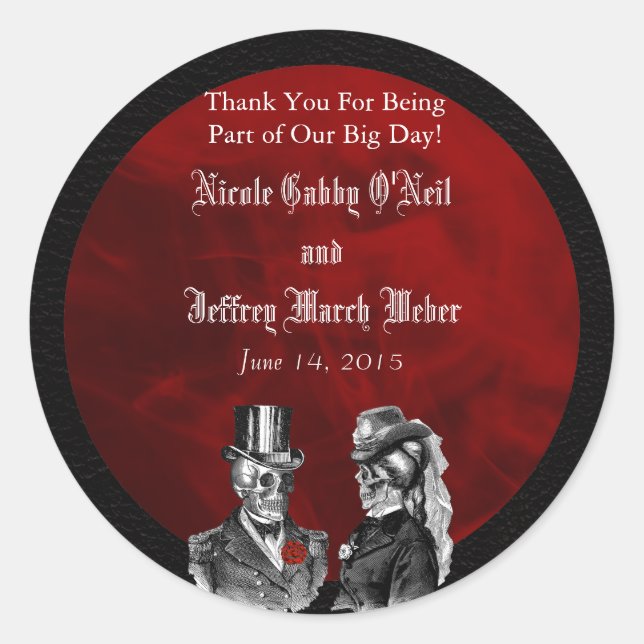 Wedding Skeleton Skulls ‘Til Death Do Us Part Classic Round Sticker (Front)