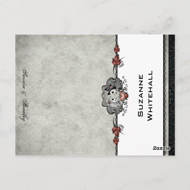 Wedding Skeletons Grey ADD NAME Folding Place Card (Back)