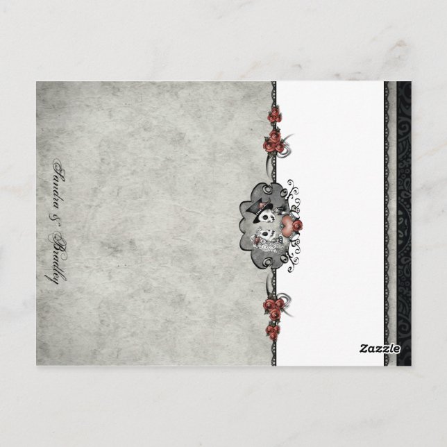 Wedding Skeletons Grey BLANK Folding Place Cards (Back)