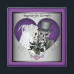 Wedding Skulls - Purple Magnet<br><div class="desc">Happy bride and groom wedding skulls set in a purple and silver heart frame with TOGETHER FOR ETERNITY text.</div>