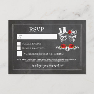 Wedding Skulls RSVP Skull Roses Chalk Cards