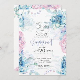 Wedding   Sky Blue and Bubblegum Pink Peonies Invitation