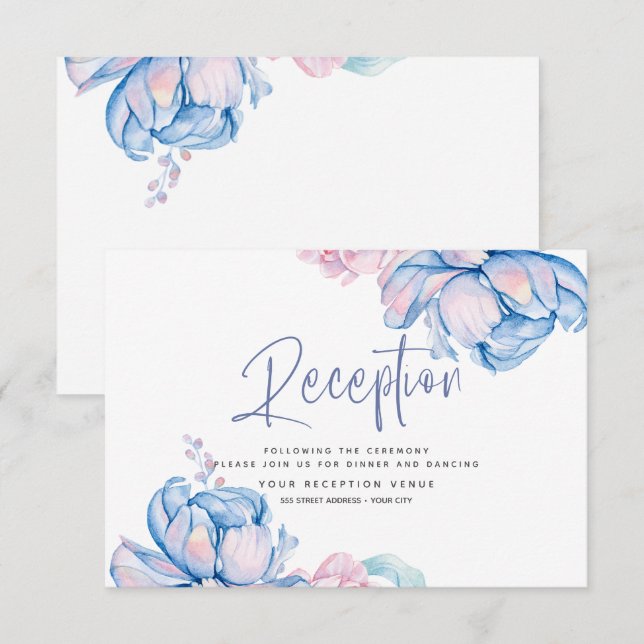 Wedding | Sky Blue and Bubblegum Pink Peonies Invitation (Front/Back)