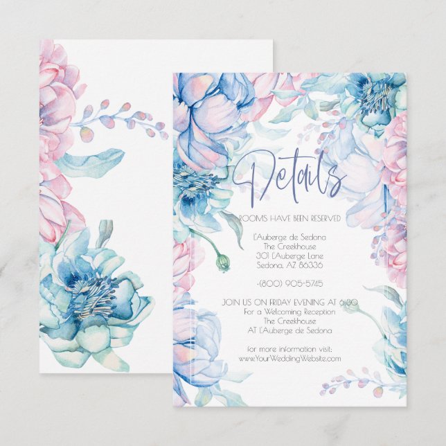 Wedding | Sky Blue and Bubblegum Pink Peonies Invitation (Front/Back)