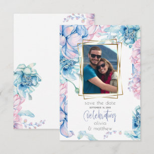 Wedding Sky Blue and Bubblegum Pink Peonies Invitation