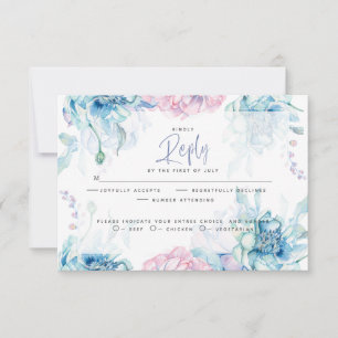 Wedding Sky Blue and Bubblegum Pink Peonies RSVP Card