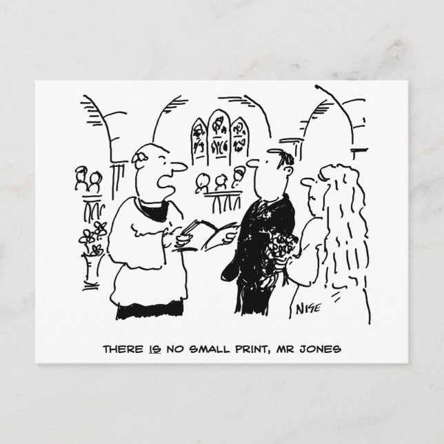 Wedding Small Print Funny Postcard (Front)