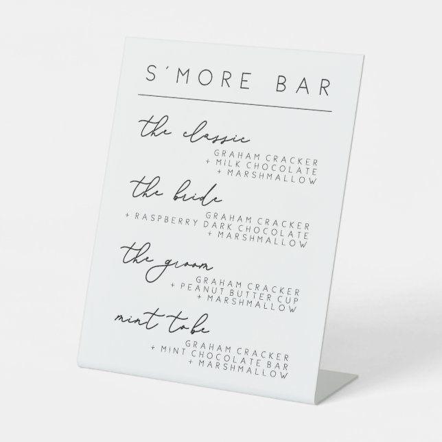 Wedding S'more Bar Menu Sign, Smore Recipe Poster Pedestal Sign (Front)