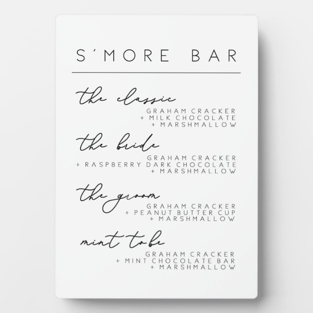 Wedding S'more Bar Menu Sign, Smore Recipe Poster Plaque (Front)