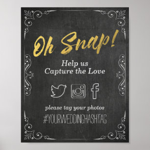 Wedding Snap Hashtag Black Gold Script Chalkboard Poster