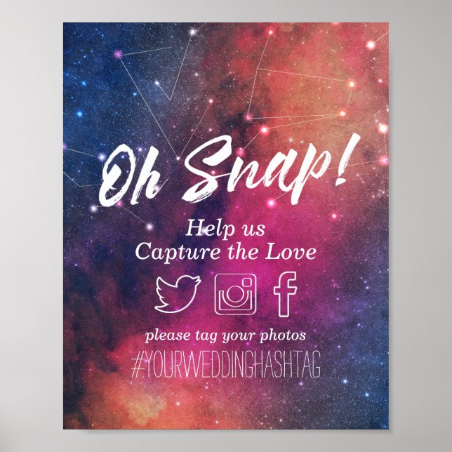 Wedding Snap Hashtag Galaxy Nebula Constellations Poster (Front)
