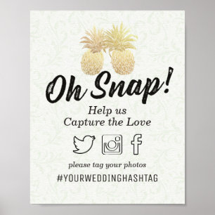 Wedding Snap Hashtag Vintage Gold Pineapple Couple Poster